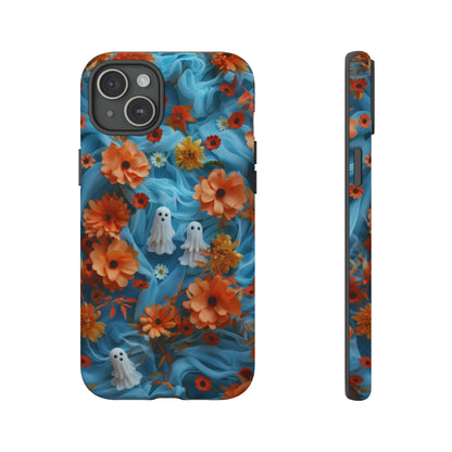 Gruselige florale Halloween Handyhülle, Herbstliche Geister und Blumen Design Hülle für Smartphones, Robuste Handyhüllen