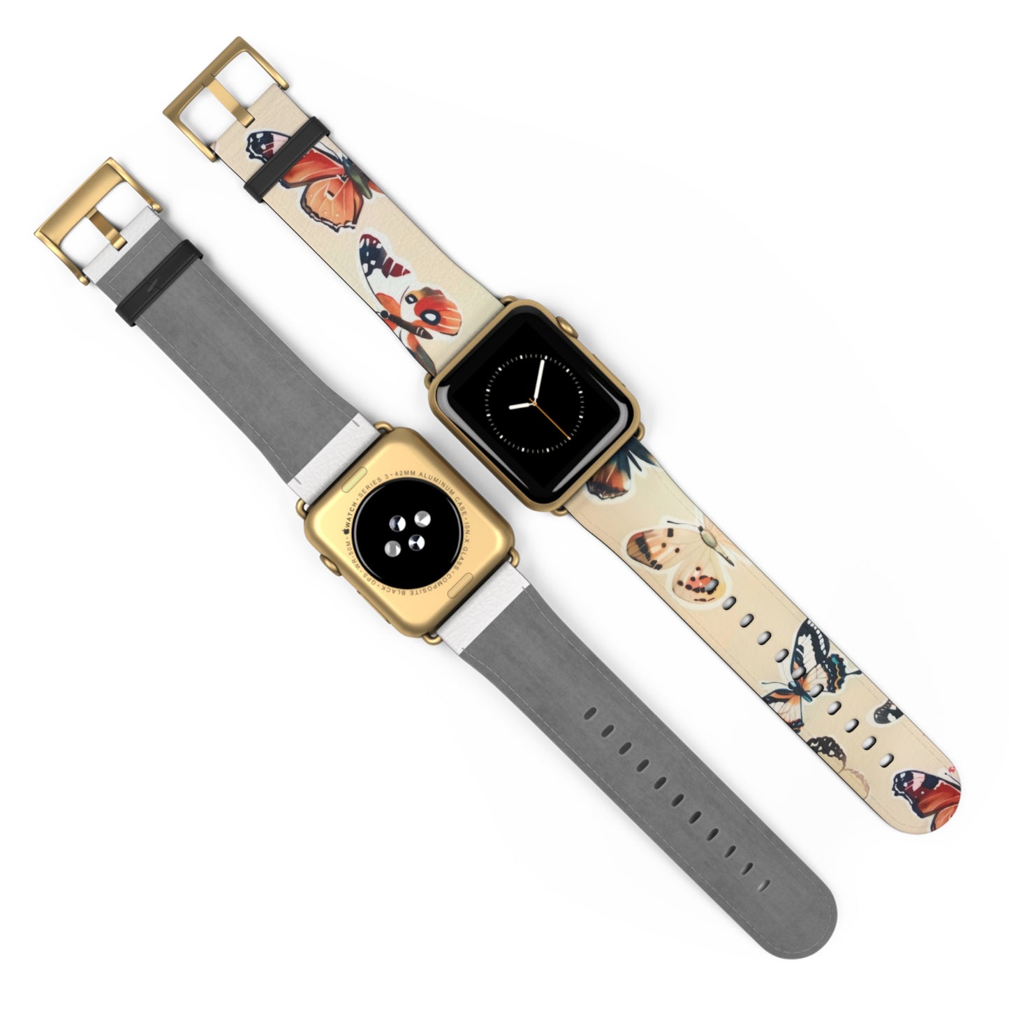 Fluttering Butterflies Apple Watch Band, Nature-Inspired Lepidoptera Design Strap, Soft-Hued Insect Pattern Wristband. Apple Watch Band Apple Watch Straps For Series 4 5 6 7 8 9 ULTRA SE 38/40/41mm & 42/44/45mm Vegan Faux Leather Band