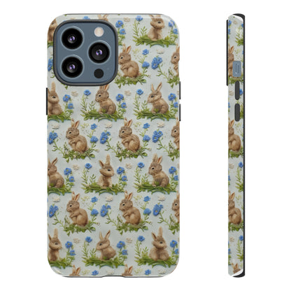 Springtime Bunnies iPhone Hülle, Entzückendes Kaninchen- und Glockenblumen-Design, Bezaubernde Schutzhülle, Robuste Hüllen 