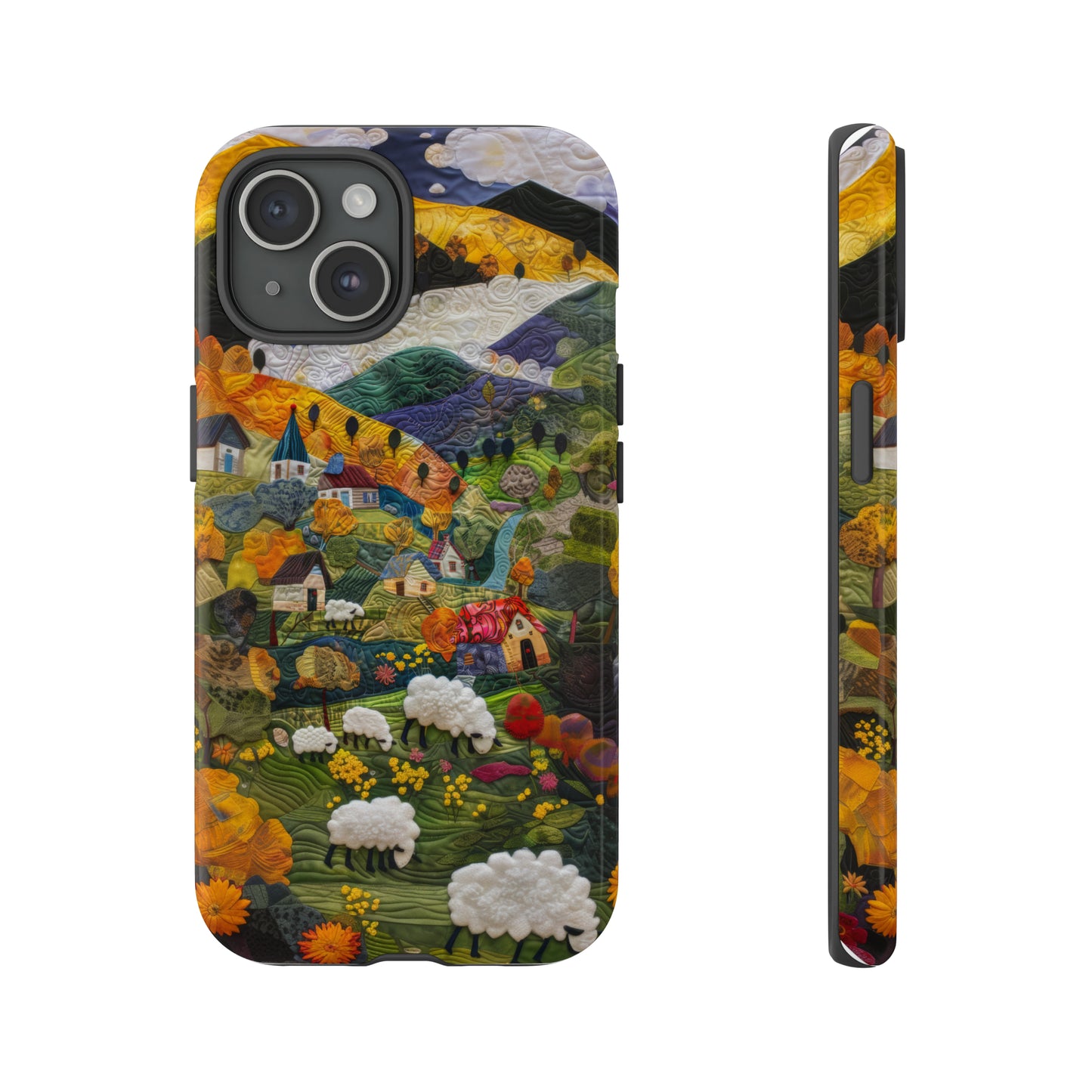 Quaint Countryside Quilt iPhone Case, Artistic Pastoral Landscape, Sturdy Protective Cover, Tough Phone Cases