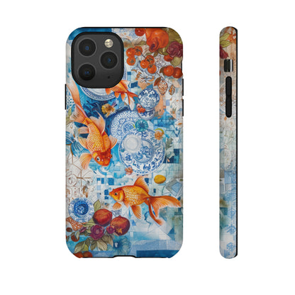 Orientalische Koi-Teich-iPhone-Hülle, traditionelles asiatisches Kunstwerk, ruhige Schutzhülle, robuste Handyhüllen 