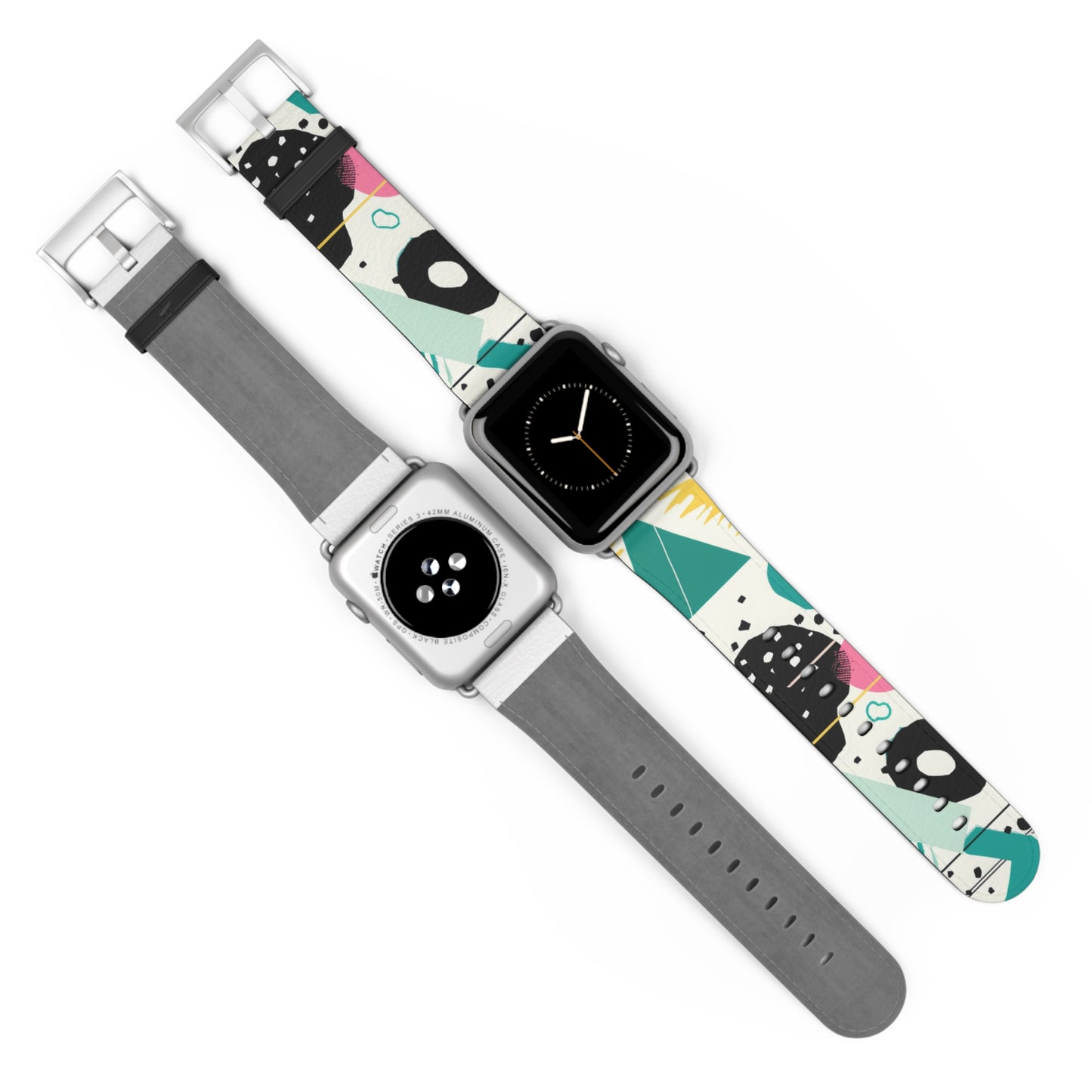 Geometric Shapes Apple Watch Band | Contemporary Memphis Design Strap | Chic Urban Style Smartwatch Accessory | Unique Artistic Gift. Apple Watch Band Apple Watch Straps For Series 4 5 6 7 8 9 ULTRA SE 38/40/41mm & 42/44/45mm Vegan Faux Leather Band