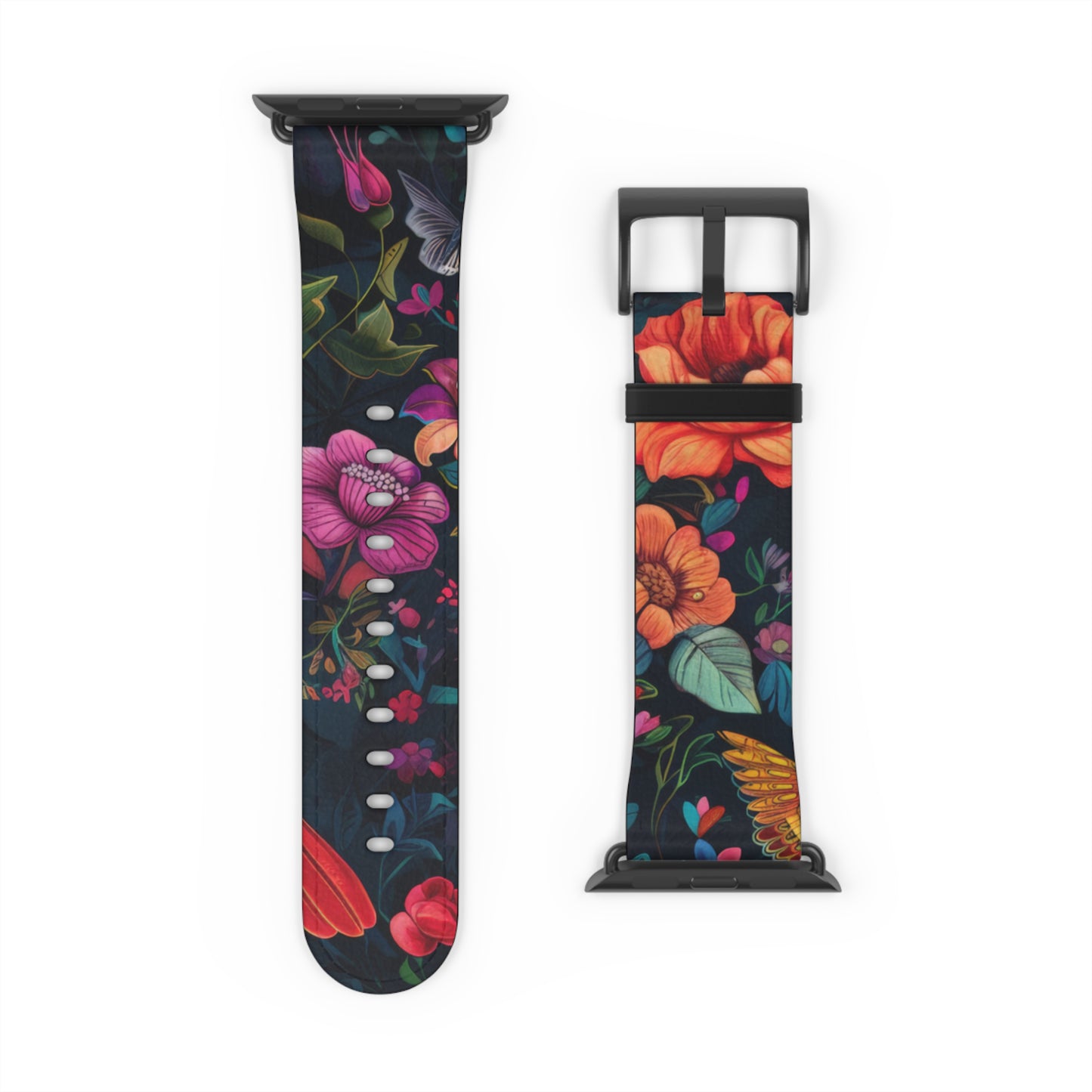 Midnight Blossoms Apple Watch Band, Vibrant Night Garden Floral Print, Stylish and Bold Smartwatch Accessory. Apple Watch Band Apple Watch Straps For Series 4 5 6 7 8 9 ULTRA SE 38/40/41mm & 42/44/45mm Vegan Faux Leather Band