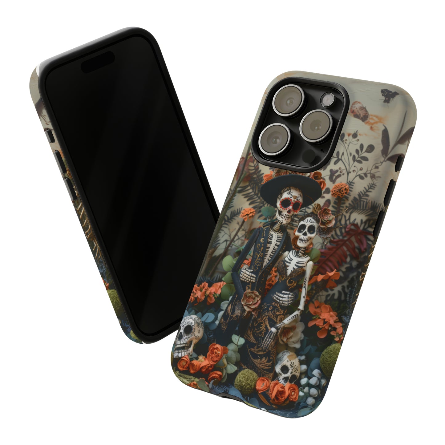 Custodia per telefono Dia de los Muertos, Cover con design di coppia scheletrica, Accessorio protettivo festivo per telefono, Custodie per telefono resistenti 