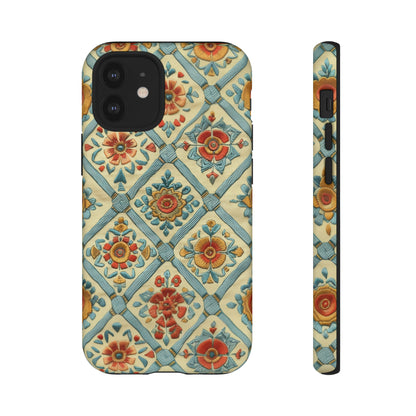 Vintage gesteppte florale iPhone-Hülle, Telefonhülle mit besticktem Design, handwerklich inspirierte Schutzausrüstung, robuste Hüllen