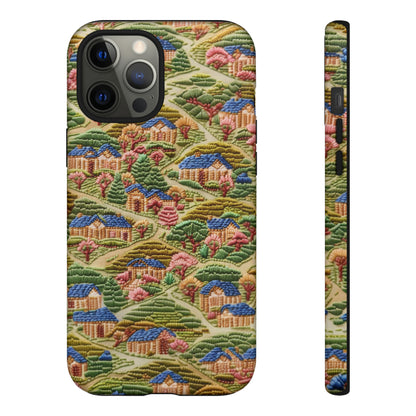 Caratteristica custodia per iPhone trapuntata in stile country, design patchwork affascinante, cover per telefono artistica e protettiva, custodie per telefono resistenti