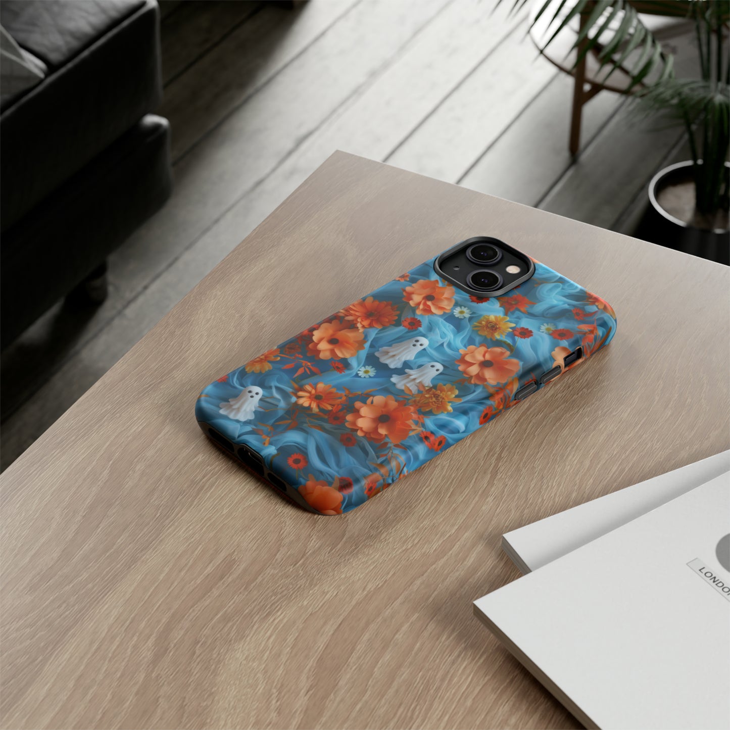 Gruselige florale Halloween Handyhülle, Herbstliche Geister und Blumen Design Hülle für Smartphones, Robuste Handyhüllen