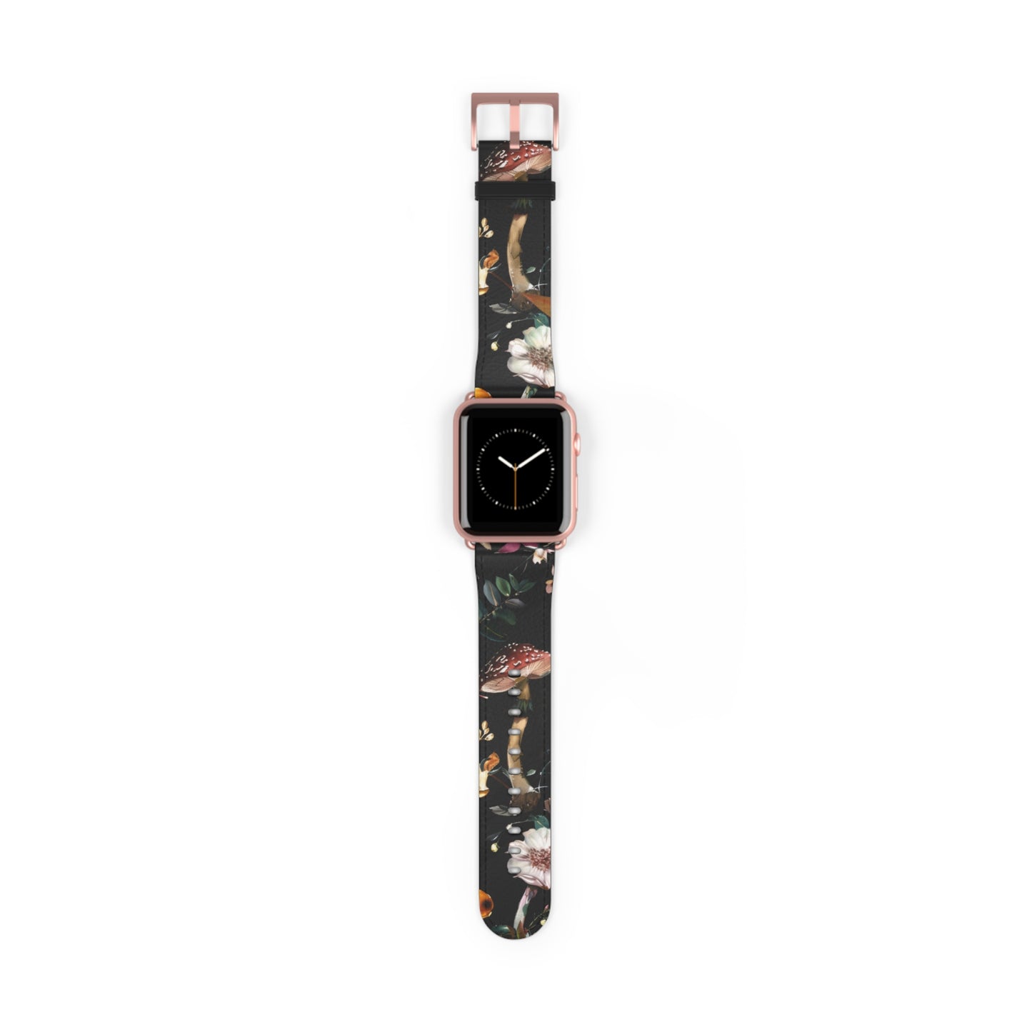 Enchanted Forest Flora Apple Watch Band, Mystical Mushroom and Blooms Smartwatch Strap, Dark Botanical Wristband Accessory. Apple Watch Band Apple Watch Straps For Series 4 5 6 7 8 9 ULTRA SE 38/40/41mm & 42/44/45mm Vegan Faux Leather Band