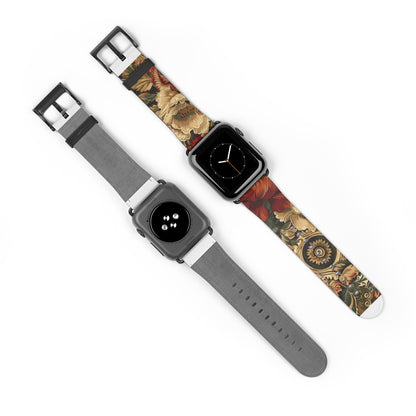 Renaissance Tapestry Floral Apple Watch Band | Klassisches Armband mit verziertem Stoffmuster. Apple Watch Band Apple Watch Armbänder für Serie 4 5 6 7 8 9 ULTRA SE 38/40/41 mm und 42/44/45 mm veganes Kunstlederband 