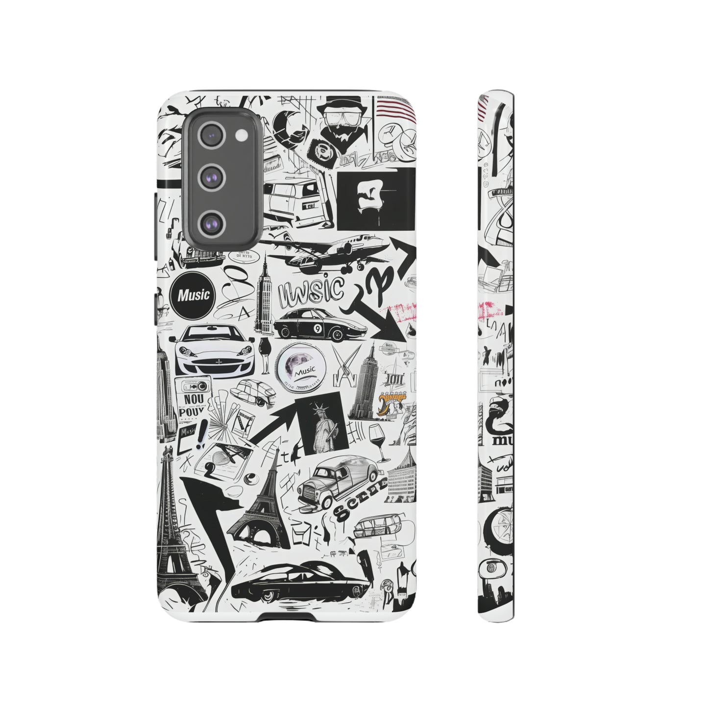 Iconica custodia per telefono con collage musicale in bianco e nero, cover dal design grafico moderno per audiofili, custodie per telefoni resistenti