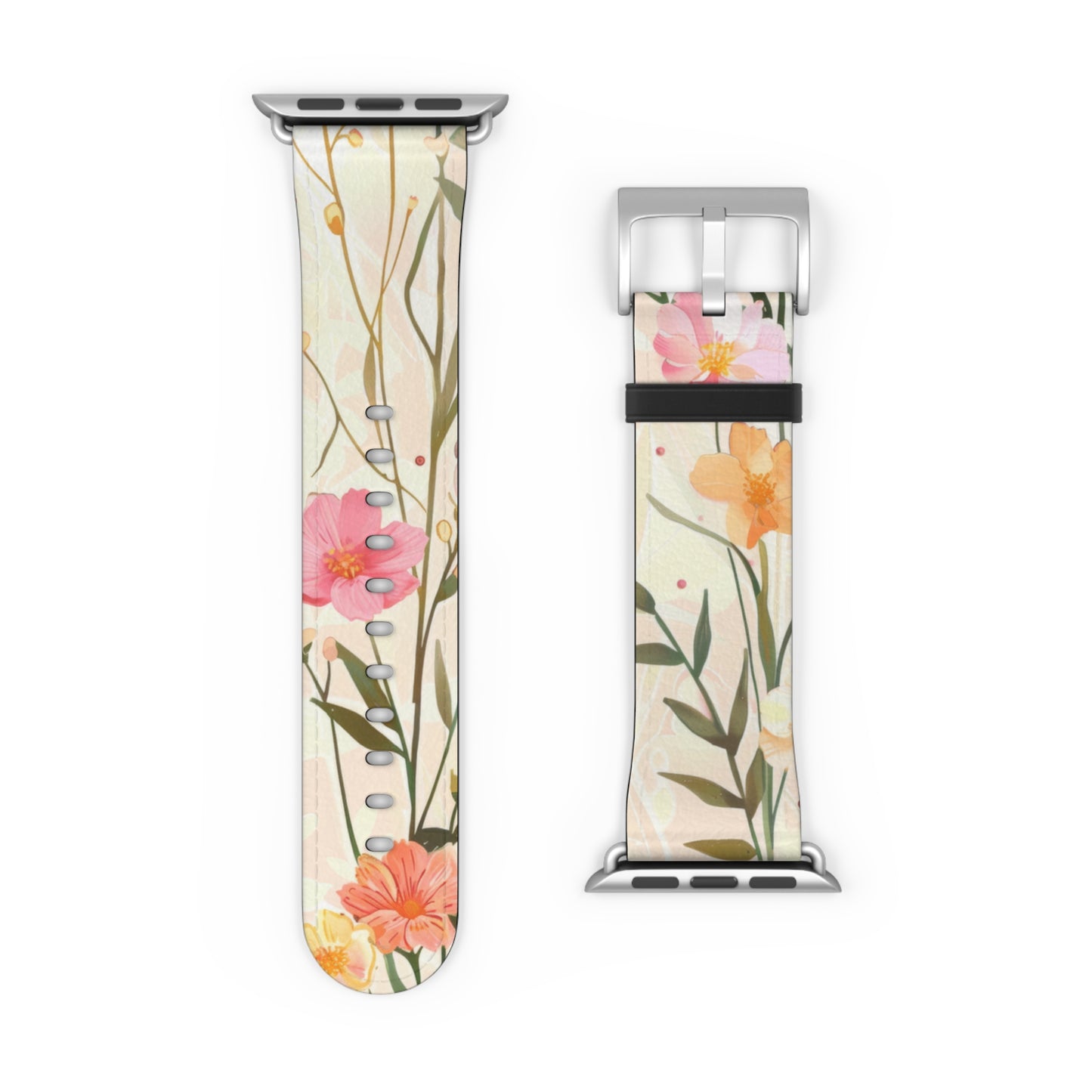 Pastel Floral Apple Watch Band, Spring Blossom Soft Silicone Strap, Peach & Pink Flowers for Elegant Daily Wear. Apple Watch Band Apple Watch Straps For Series 4 5 6 7 8 9 ULTRA SE 38/40/41mm & 42/44/45mm Vegan Faux Leather Band