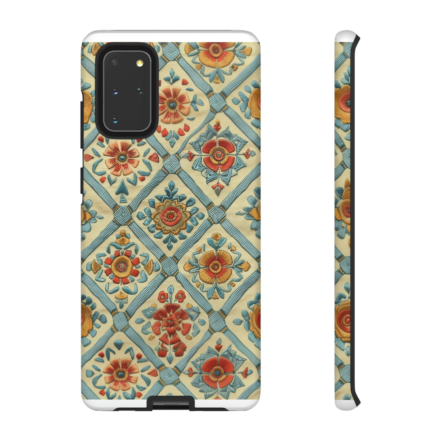 Vintage gesteppte florale iPhone-Hülle, Telefonhülle mit besticktem Design, handwerklich inspirierte Schutzausrüstung, robuste Hüllen