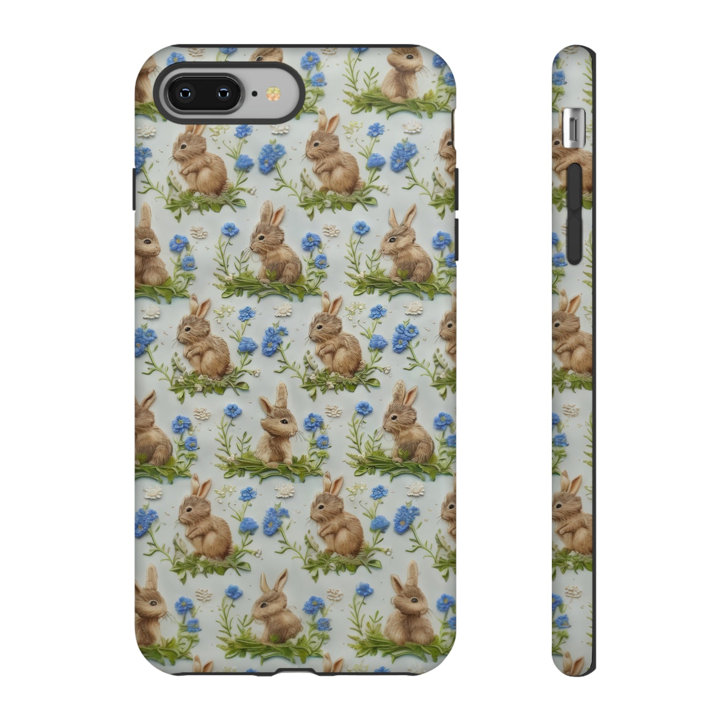 Springtime Bunnies iPhone Hülle, Entzückendes Kaninchen- und Glockenblumen-Design, Bezaubernde Schutzhülle, Robuste Hüllen 