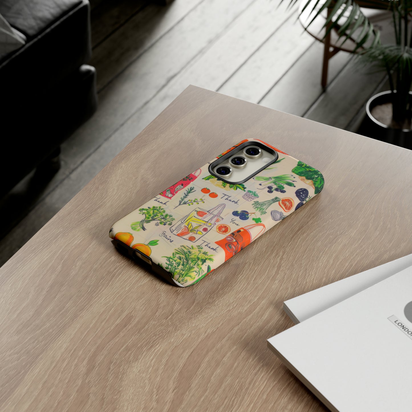 Custodia per telefono a tema di generi alimentari sostenibili, cover dal design ecologico per lo shopping per smartphone, custodie per telefoni resistenti 