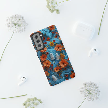 Gruselige florale Halloween Handyhülle, Herbstliche Geister und Blumen Design Hülle für Smartphones, Robuste Handyhüllen