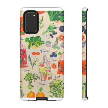 Custodia per telefono a tema di generi alimentari sostenibili, cover dal design ecologico per lo shopping per smartphone, custodie per telefoni resistenti 