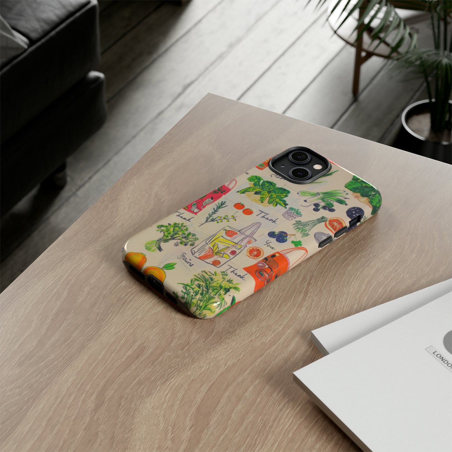 Custodia per telefono a tema di generi alimentari sostenibili, cover dal design ecologico per lo shopping per smartphone, custodie per telefoni resistenti 