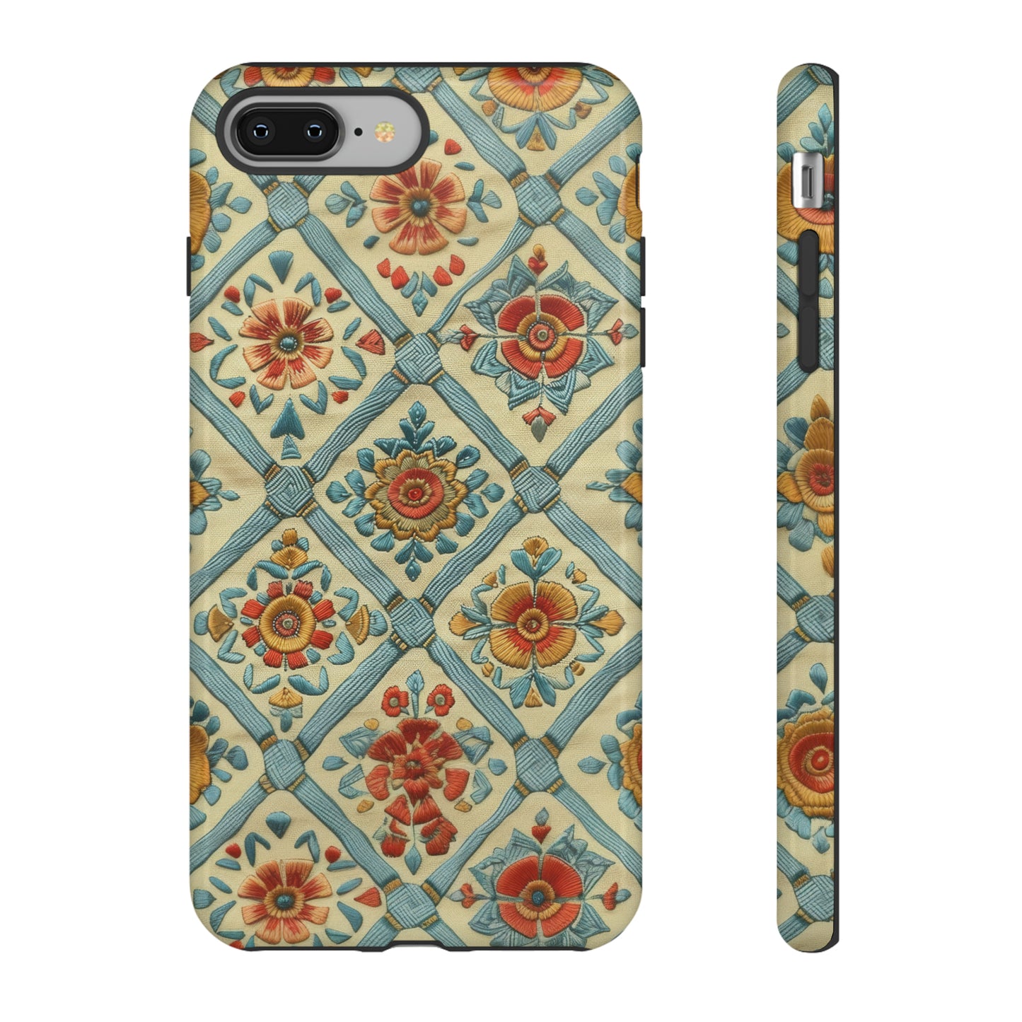 Vintage gesteppte florale iPhone-Hülle, Telefonhülle mit besticktem Design, handwerklich inspirierte Schutzausrüstung, robuste Hüllen