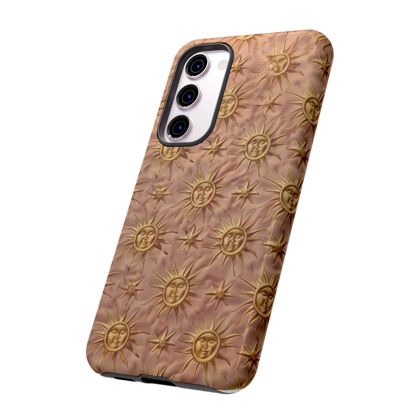 Custodia per iPhone con motivo sole celeste, design solare 3D strutturato, custodia protettiva lussuosa, custodie per telefono resistenti