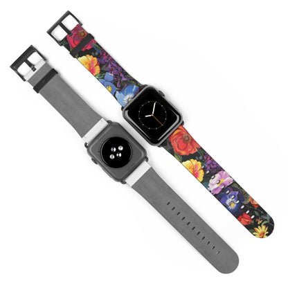 Floral Elegance Apple Watch Strap, Lush Botanical Print Watch Band, Chic Garden-Inspired Accessory for Everyday Style. Apple Watch Band Apple Watch Straps For Series 4 5 6 7 8 9 SE 38/40/41mm & 42/44/45mm Vegan Faux Leather Band