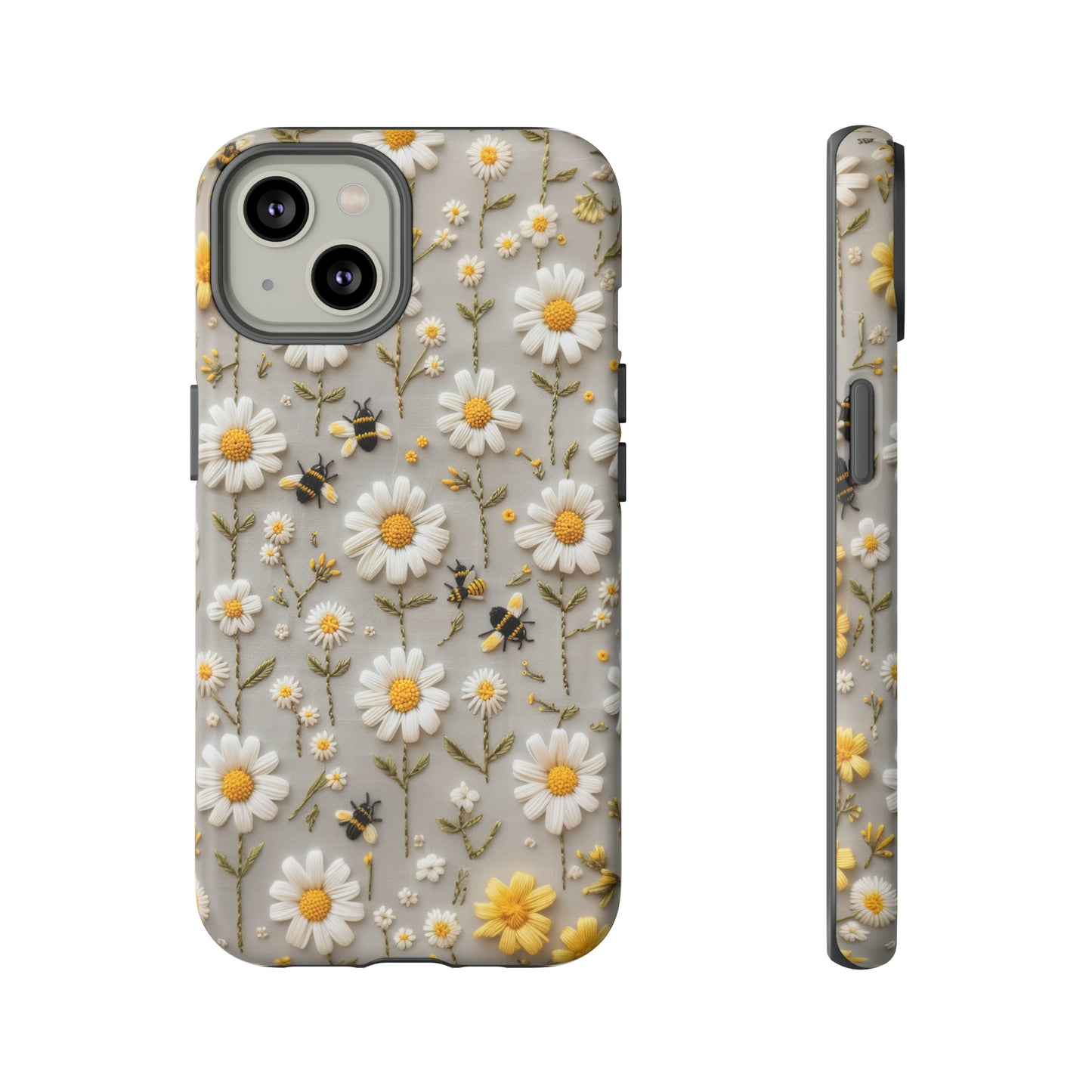 Spring Daisy Phone Case, Bees & Flowers Design, Nature-Inspired Protective Phone Cover, Tough Phone Cases