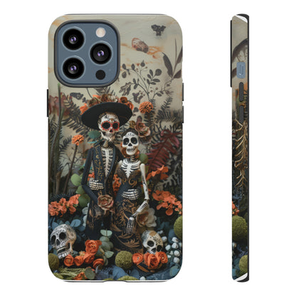 Custodia per telefono Dia de los Muertos, Cover con design di coppia scheletrica, Accessorio protettivo festivo per telefono, Custodie per telefono resistenti 