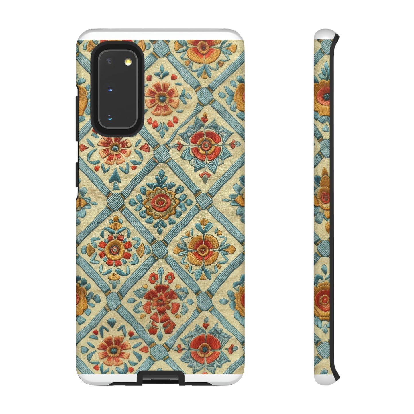 Vintage gesteppte florale iPhone-Hülle, Telefonhülle mit besticktem Design, handwerklich inspirierte Schutzausrüstung, robuste Hüllen