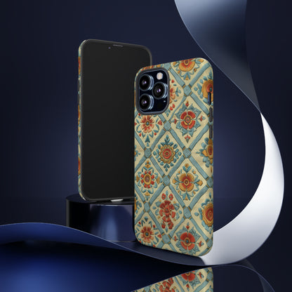 Vintage gesteppte florale iPhone-Hülle, Telefonhülle mit besticktem Design, handwerklich inspirierte Schutzausrüstung, robuste Hüllen