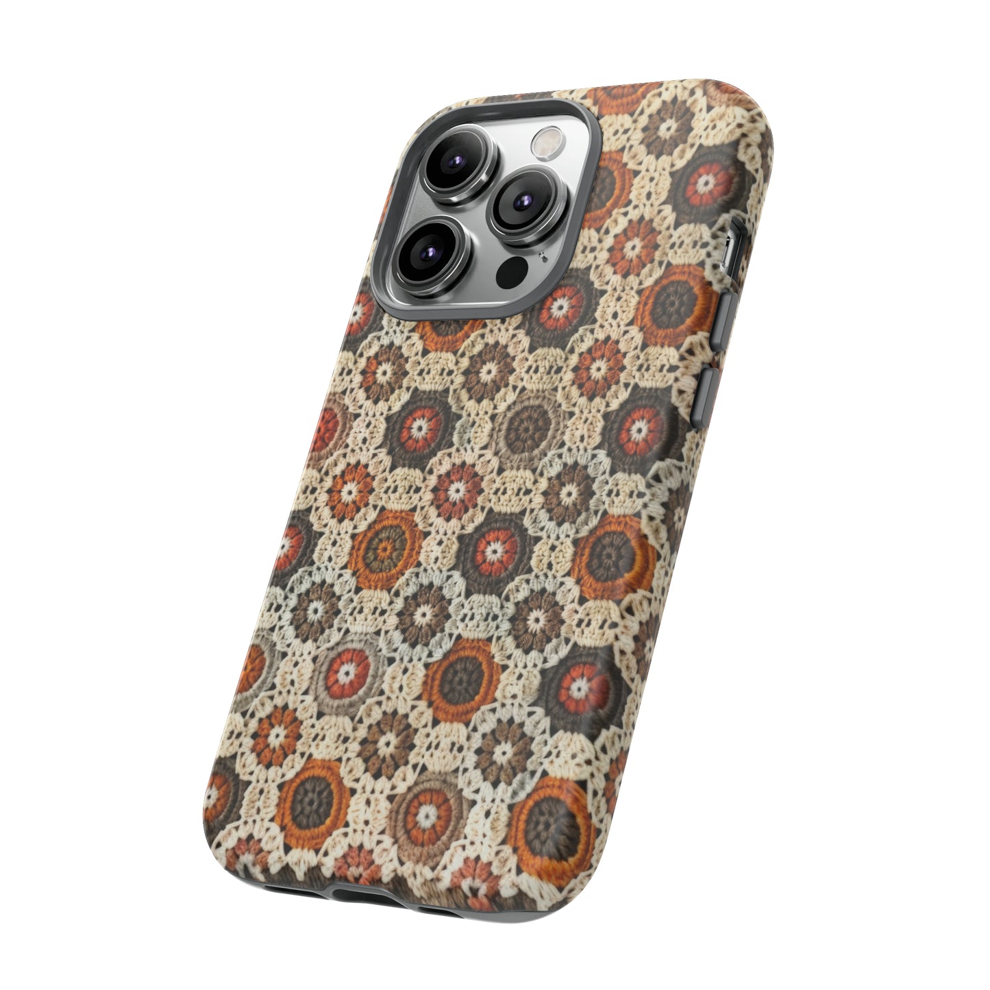 Custodia per iPhone retrò in pizzo all'uncinetto, estetica dal design artigianale, custodia protettiva in stile vintage, custodie per telefono resistenti