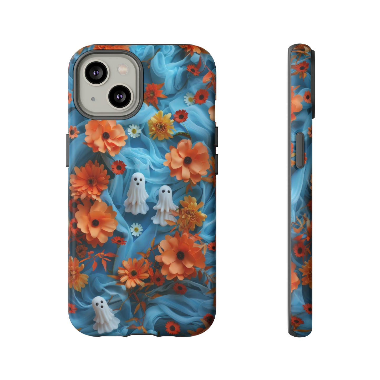 Gruselige florale Halloween Handyhülle, Herbstliche Geister und Blumen Design Hülle für Smartphones, Robuste Handyhüllen