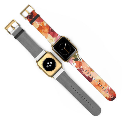 Lebendiges Apple Watch-Armband mit Aquarell-Blumenmuster | Künstlerisches Blütenarmband. Apple Watch-Armband Apple Watch-Armbänder für Serie 4, 5, 6, 7, 8, 9, ULTRA SE, 38/40/41 mm und 42/44/45 mm, veganes Kunstlederband 