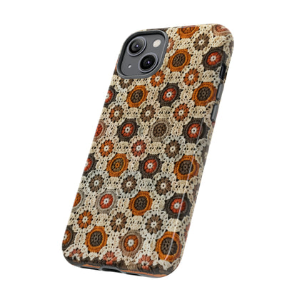 Custodia per iPhone retrò in pizzo all'uncinetto, estetica dal design artigianale, custodia protettiva in stile vintage, custodie per telefono resistenti