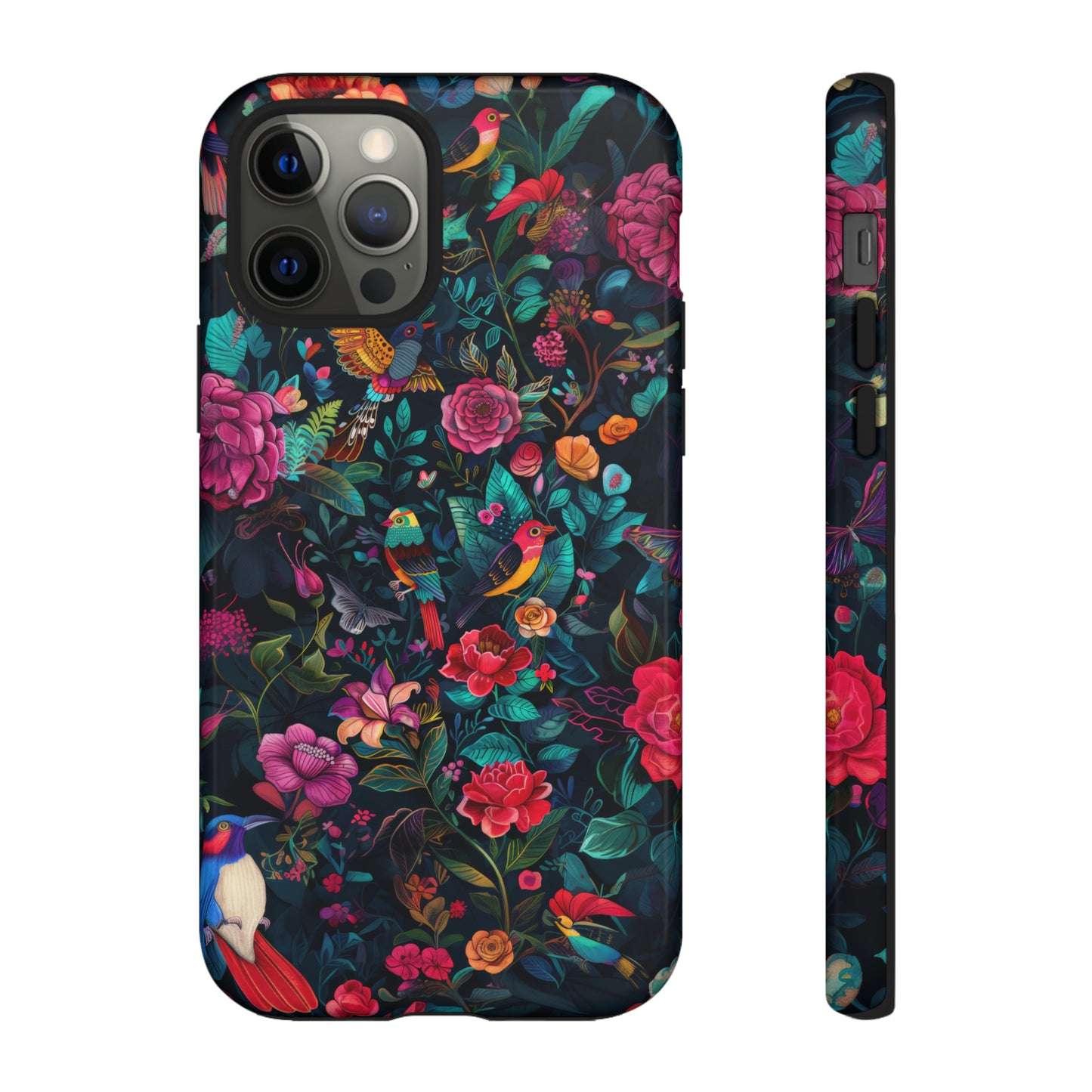 Tropische Vögel und Blüten iPhone Hülle, Exotisches Blumenparadies, Lebendige Schutzhülle, Robuste Handyhülle