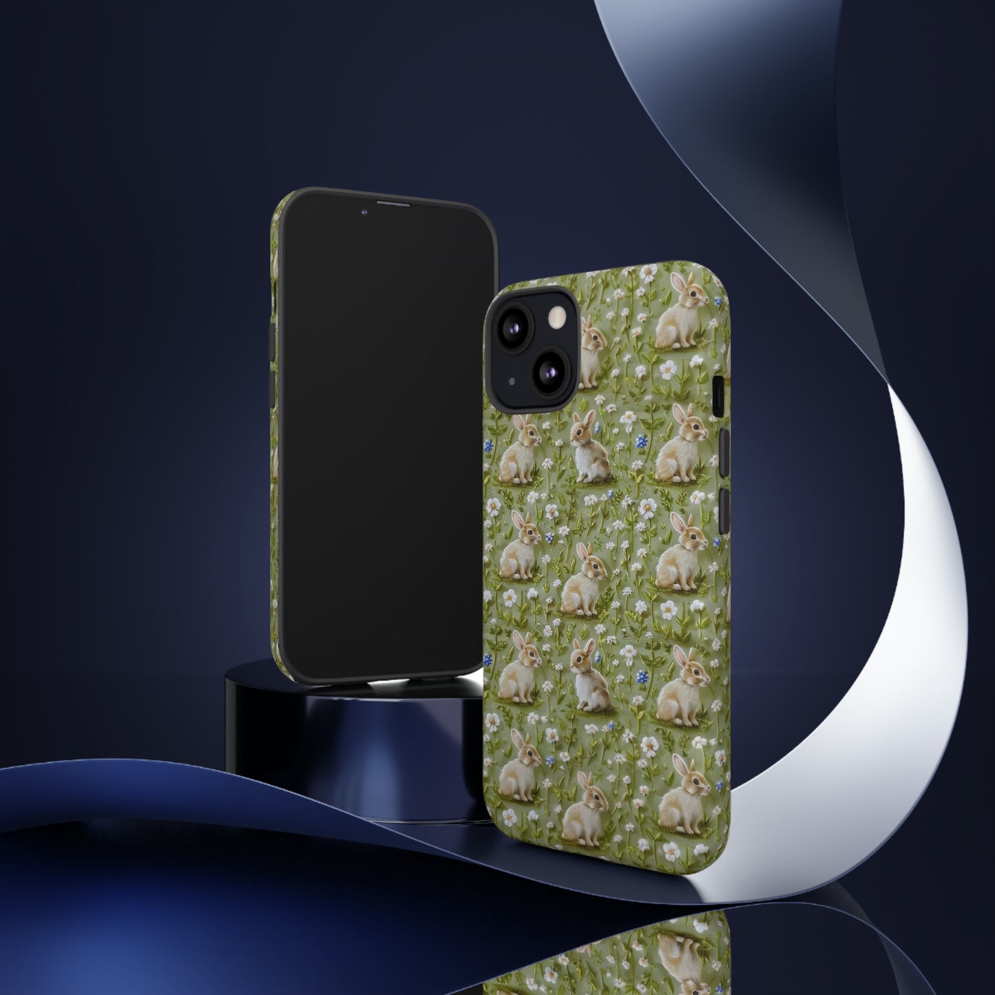 Custodia per iPhone Meadow Rabbits, design Serene Spring Wildlife, custodia protettiva di ispirazione ecologica, custodie per telefoni resistenti