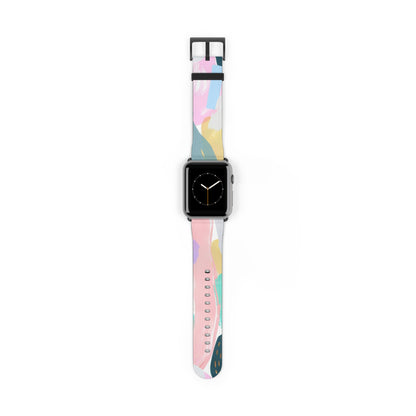 Pastellfarbenes abstraktes Kunst-Apple-Watch-Armband | Sanft gefärbtes, malerisches Armband. Apple Watch-Armband Apple Watch-Armbänder für Serie 4 5 6 7 8 9 ULTRA SE 38/40/41 mm und 42/44/45 mm veganes Kunstlederband