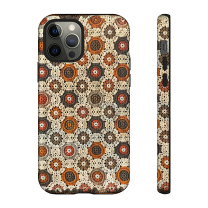 Custodia per iPhone retrò in pizzo all'uncinetto, estetica dal design artigianale, custodia protettiva in stile vintage, custodie per telefono resistenti