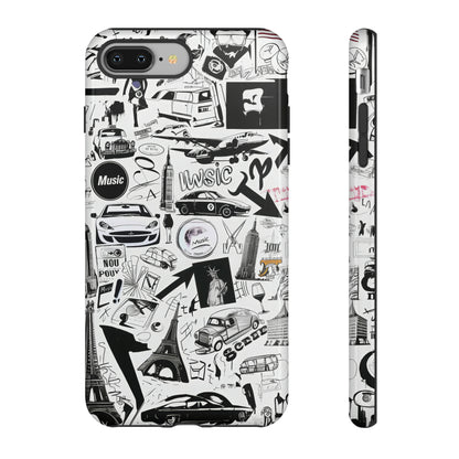 Iconica custodia per telefono con collage musicale in bianco e nero, cover dal design grafico moderno per audiofili, custodie per telefoni resistenti