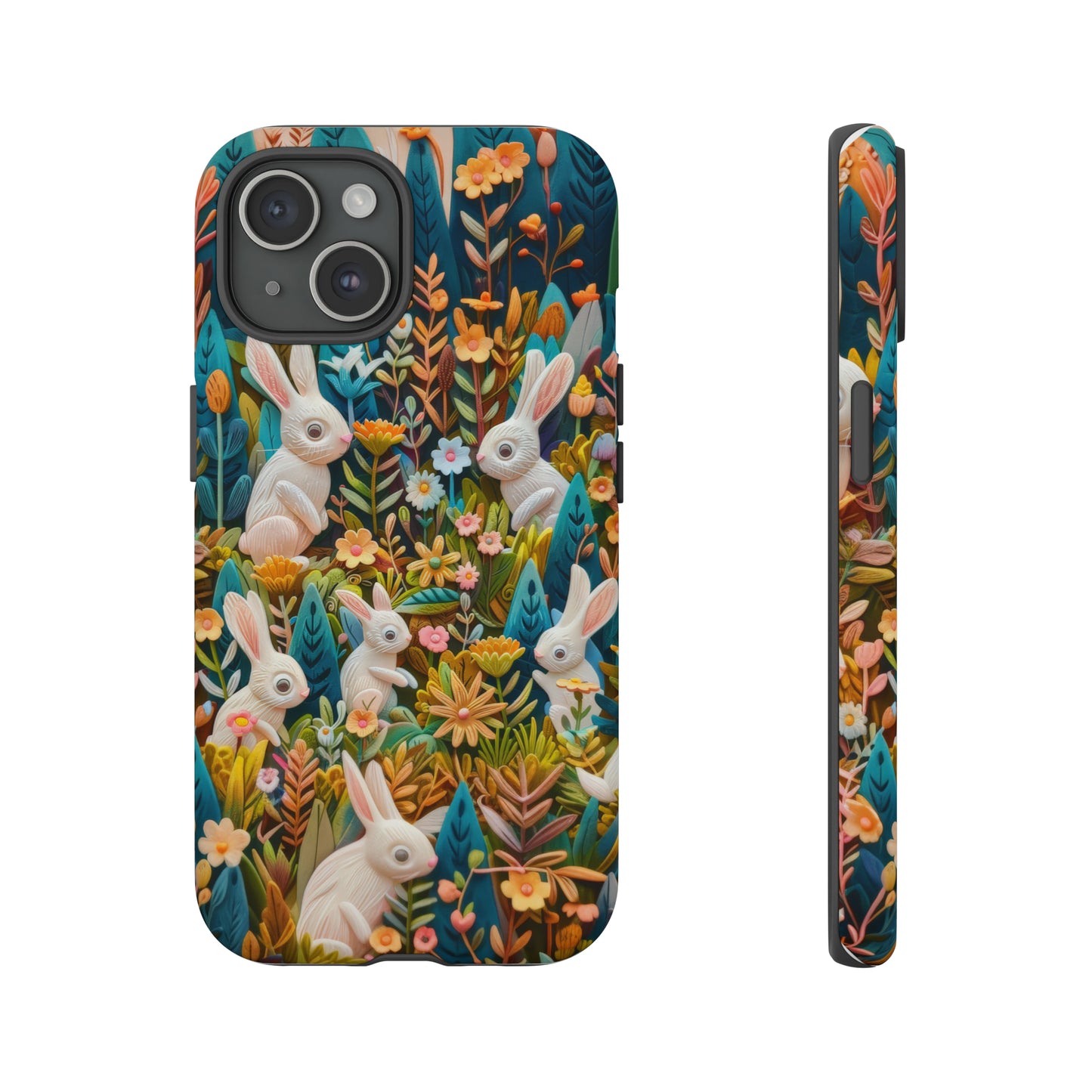 Mystical Garden Bunnies iPhone Case, Enchanted Floral Wonderland, Durable Protective Cover, Tough Phone Cases