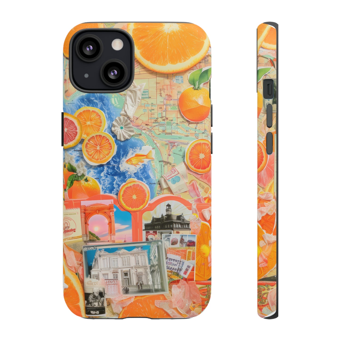 Custodia per telefono collage da viaggio Citrus Escape, design vivace per le vacanze estive per smartphone, custodie resistenti 