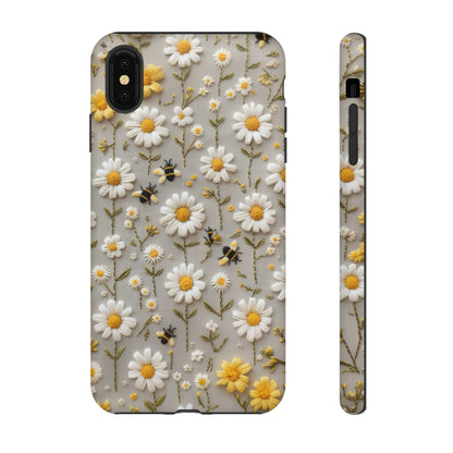 Spring Daisy Phone Case, Bees & Flowers Design, Nature-Inspired Protective Phone Cover, Tough Phone Cases