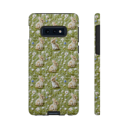 Custodia per iPhone Meadow Rabbits, design Serene Spring Wildlife, custodia protettiva di ispirazione ecologica, custodie per telefoni resistenti