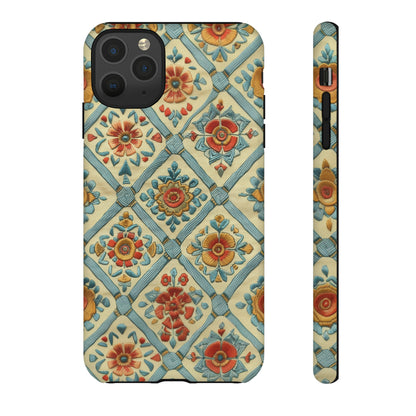 Vintage gesteppte florale iPhone-Hülle, Telefonhülle mit besticktem Design, handwerklich inspirierte Schutzausrüstung, robuste Hüllen