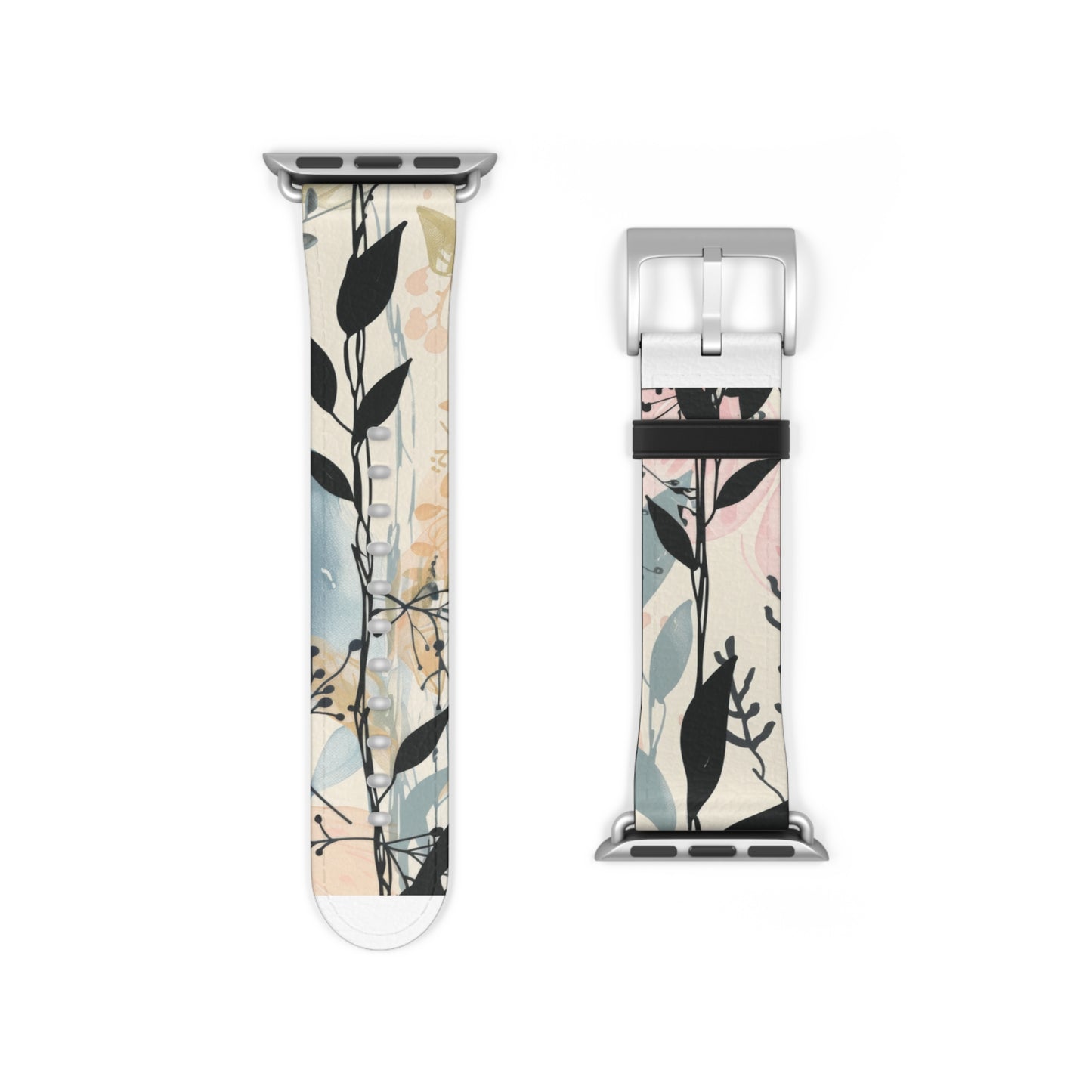 Contemporary Floral Apple Watch Band, Chic Pastel Tones with Black Accents, Stylish Silicone Strap for Everyday Elegance. Apple Watch Band Apple Watch Straps For Series 4 5 6 7 8 9 ULTRA SE 38/40/41mm & 42/44/45mm Vegan Faux Leather Band