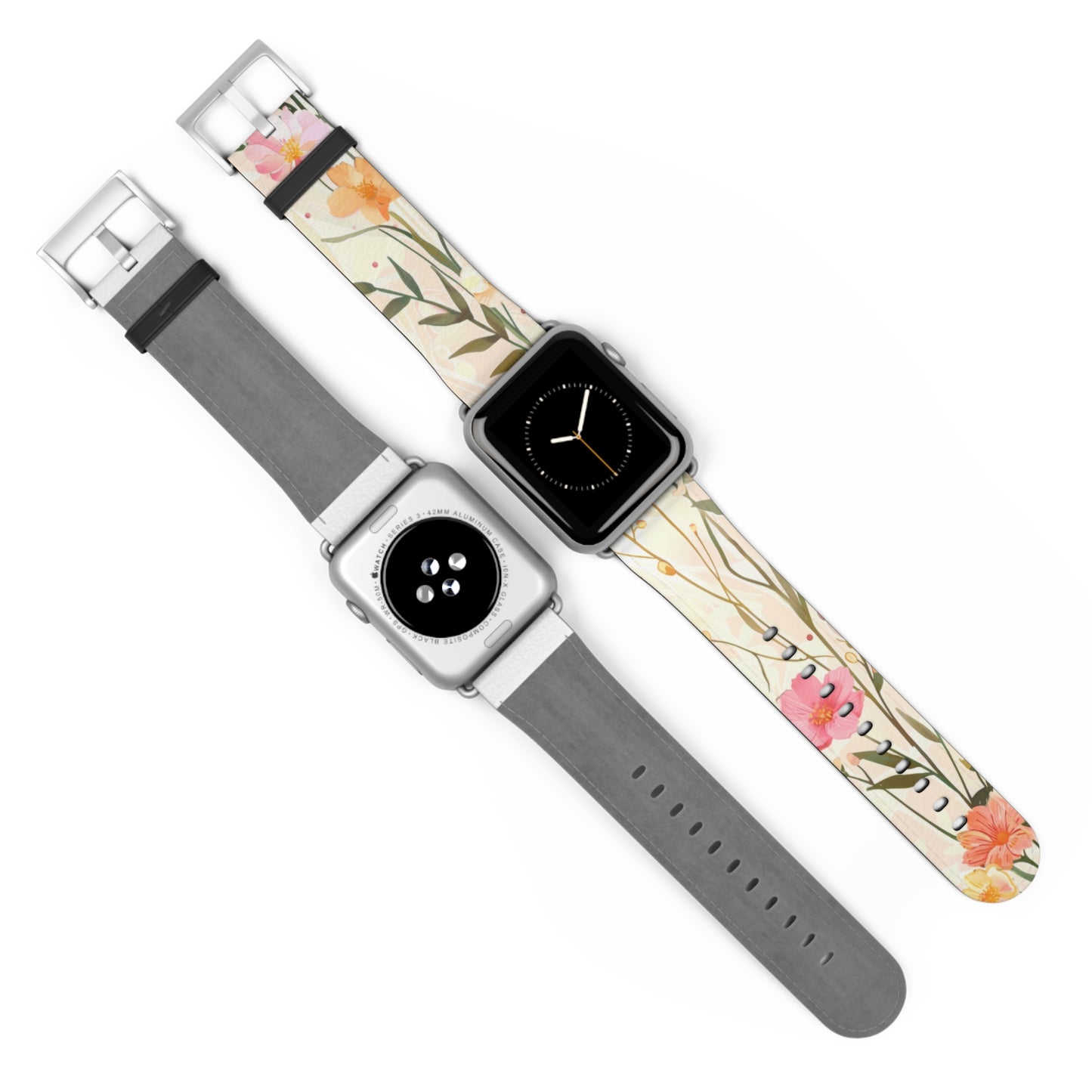 Pastel Floral Apple Watch Band, Spring Blossom Soft Silicone Strap, Peach & Pink Flowers for Elegant Daily Wear. Apple Watch Band Apple Watch Straps For Series 4 5 6 7 8 9 ULTRA SE 38/40/41mm & 42/44/45mm Vegan Faux Leather Band