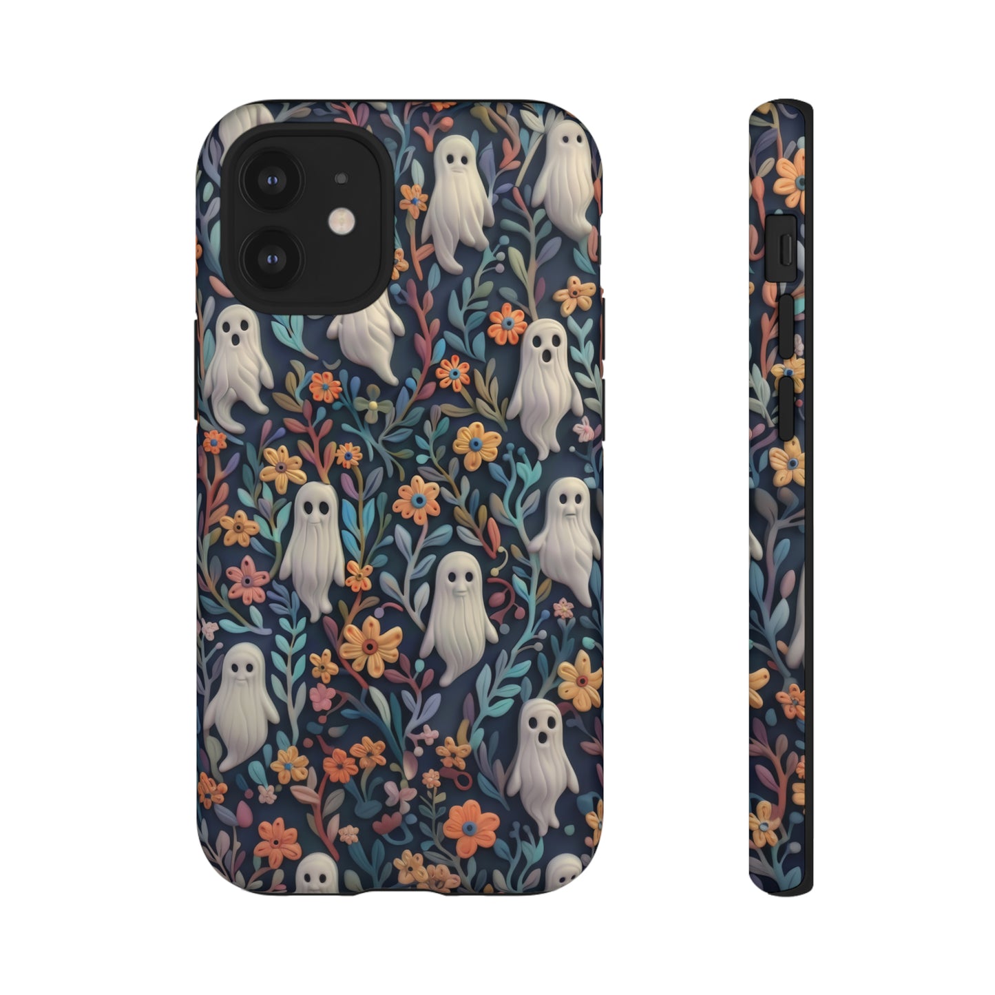 Whimsical Ghosts Floral iPhone Case, Unique Spooky Design, Charming Protective Cover, Tough Cases