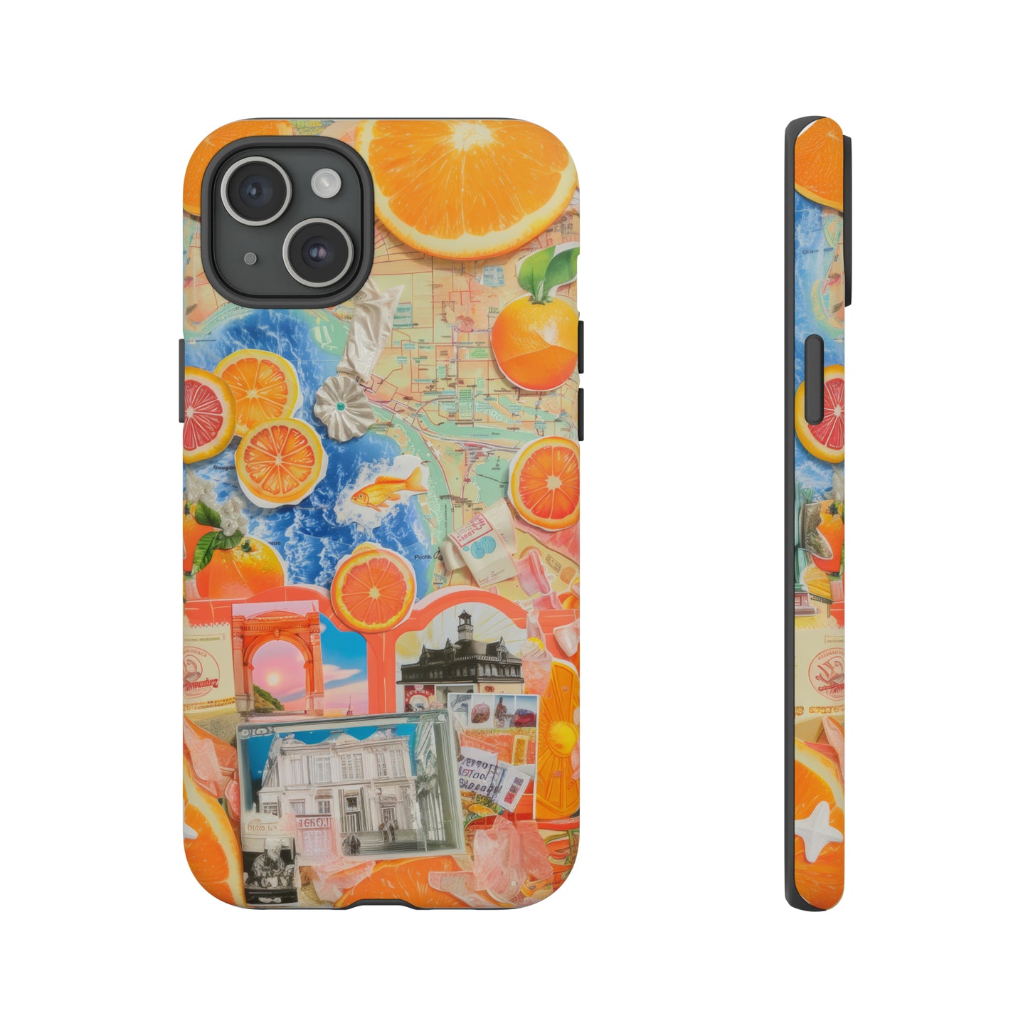 Custodia per telefono collage da viaggio Citrus Escape, design vivace per le vacanze estive per smartphone, custodie resistenti 