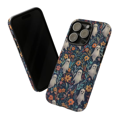 Whimsical Ghosts Floral iPhone Case, Unique Spooky Design, Charming Protective Cover, Tough Cases