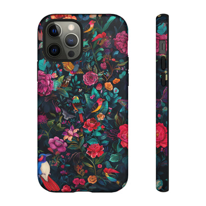 Tropische Vögel und Blüten iPhone Hülle, Exotisches Blumenparadies, Lebendige Schutzhülle, Robuste Handyhülle