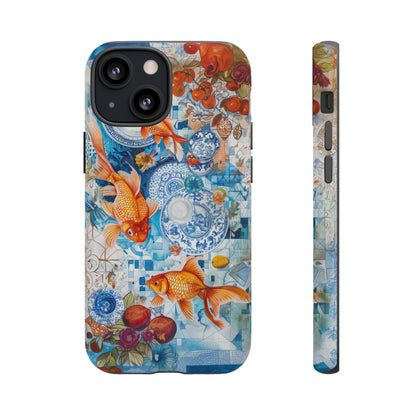 Orientalische Koi-Teich-iPhone-Hülle, traditionelles asiatisches Kunstwerk, ruhige Schutzhülle, robuste Handyhüllen 