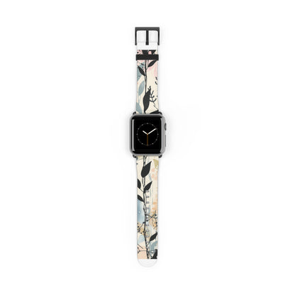 Contemporary Floral Apple Watch Band, Chic Pastel Tones with Black Accents, Stylish Silicone Strap for Everyday Elegance. Apple Watch Band Apple Watch Straps For Series 4 5 6 7 8 9 ULTRA SE 38/40/41mm & 42/44/45mm Vegan Faux Leather Band